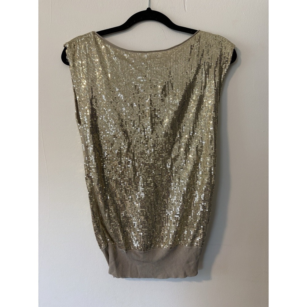 Alice + Olivia Gold Sequin Top Womens XS Glam Dressy Lux Designer Chic Party